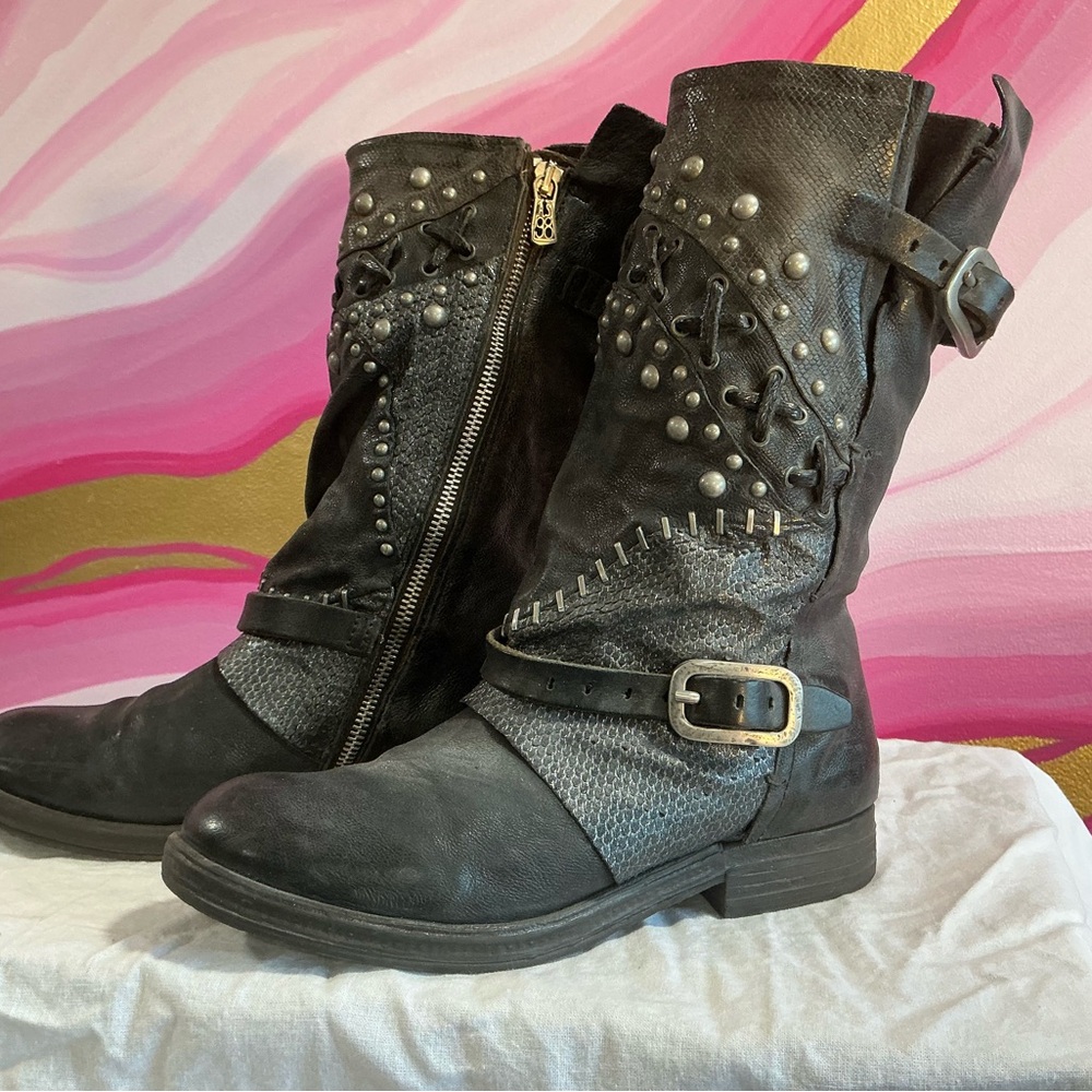 A.S.98 Black Studded Moto Boots